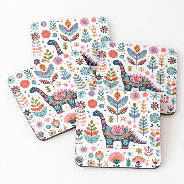 Item preview, Dinosaur: Floral Dino - Scandinavian Folk Art by heidiannemorris © designed and sold by FOLK ART FUSION by heidiannemorris.
