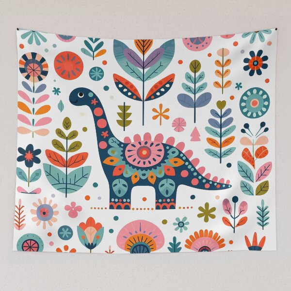 Item preview, Dinosaur: Floral Dino - Scandinavian Folk Art by heidiannemorris © designed and sold by FOLK ART FUSION by heidiannemorris.