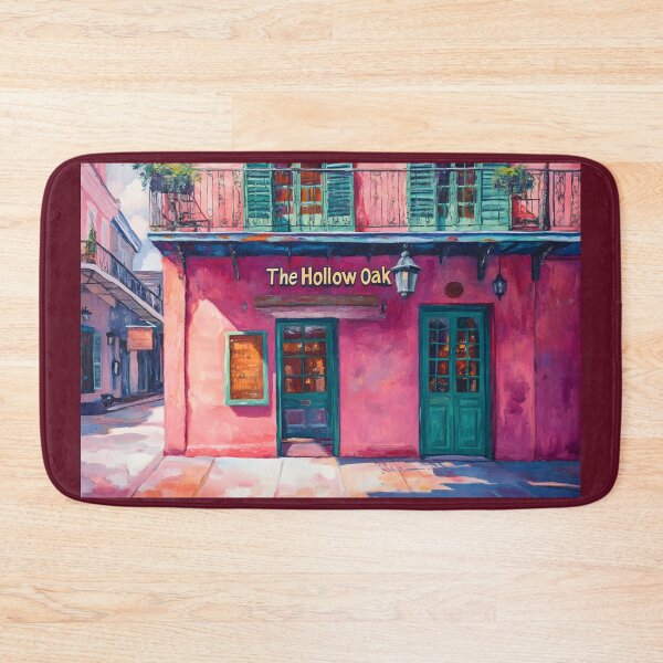Artikelvorschau, Treten Sie ein in die Hollow Oak – eine sonnendurchflutete Bar in New Orleans mit blaugrünen Türen und einladender Atmosphäre entworfen und verkauft von OlfactoART Studio.