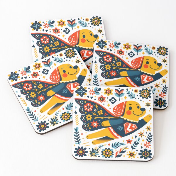Item preview, Superhero Labrador: Flying Pup - Scandinavian Folk Art by heidiannemorris © designed and sold by FOLK ART FUSION by heidiannemorris.