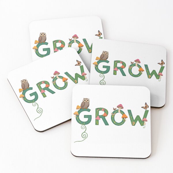 Item preview, Whimsical 'GROW' Illustration with Owl, Mushrooms, and Butterflies designed and sold by Ruben S.