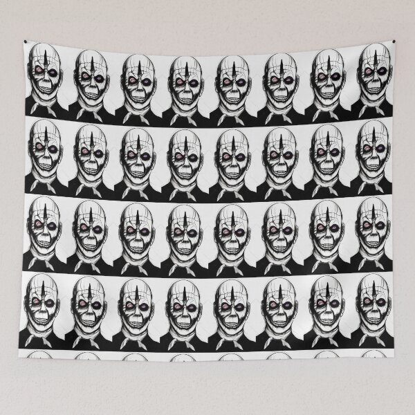 Item preview, black and white zombie with bloodshot blue eyes.   designed and sold by promptjunkiedesigns.