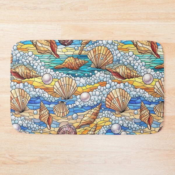 Item preview, Stained glass-style sea waves, pearl, shells pattern design  designed and sold by Creativeeworld777.