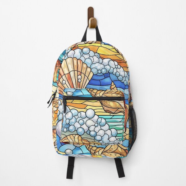 Item preview, Stained glass-style sea waves, pearl, shells pattern design designed and sold by Creativeeworld777.
