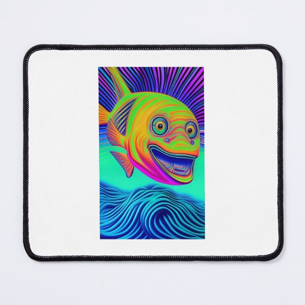 Item preview, wavy lines big eyed fish under water smiling with it's mouth wide open. designed and sold by promptjunkiedesigns.