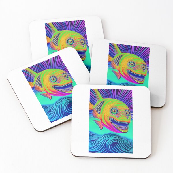 Item preview, wavy lines big eyed fish under water smiling with it's mouth wide open. designed and sold by promptjunkiedesigns.