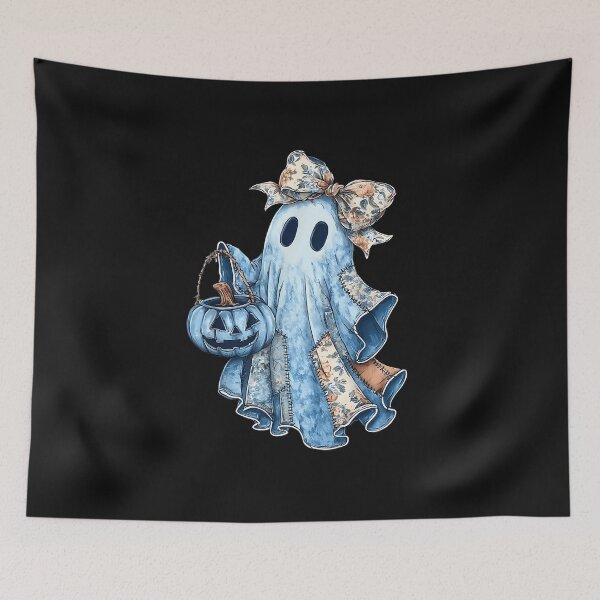 Item preview, Preppy Denim Floral Fall Ghost Boo Denim Patchwork Ghost  designed and sold by diyoor.