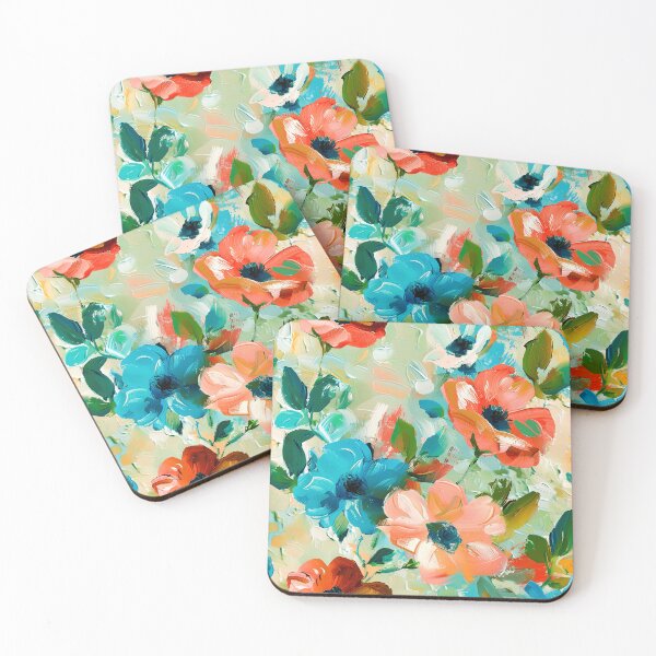 Item preview, Impressionist Floral Abstract In Blue And Papaya-Orange  designed and sold by DEC02.
