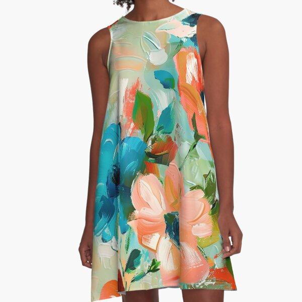 Item preview, Impressionist Floral Abstract In Blue And Papaya-Orange  designed and sold by DEC02.