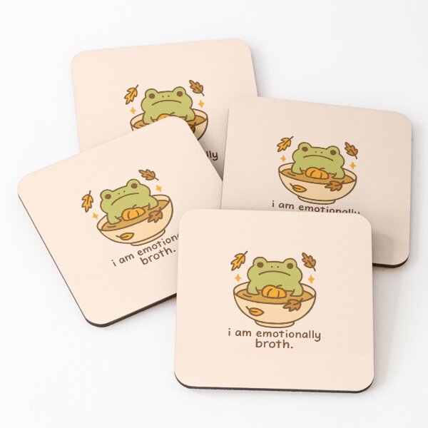 Item preview, “i am emotionally broth” – Frog in a Soup Bowl Fall Sticker designed and sold by SnugbugStudios.