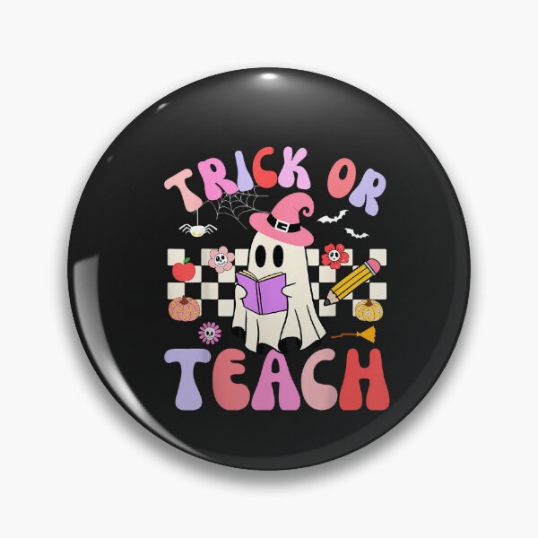 Artikelvorschau, Trick oder Teach Groovy Lehrer Halloween Retro Floral Ghost entworfen und verkauft von TalalosART.
