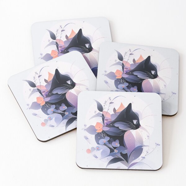 Item preview, Dreamy Black Cat with Soft Purple Floral Accents designed and sold by PaintbrushPlace.
