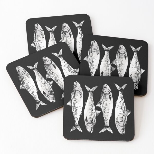 Item preview, Black and White Repeating Sardine Pattern Drawing designed and sold by TackyTime.