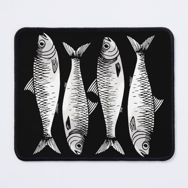 Item preview, Black and White Repeating Sardine Pattern Drawing designed and sold by TackyTime.
