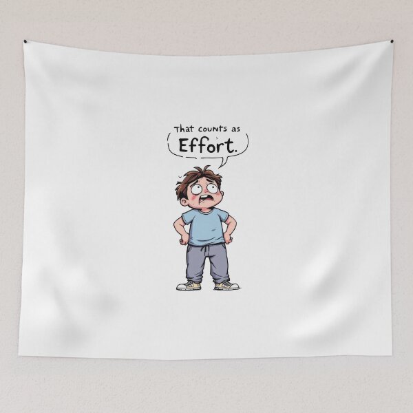 Item preview, A cartoon boy with a frown on his face and a sign that says that counts effort designed and sold by cafegrafis.