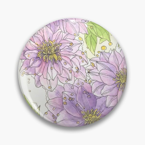 Item preview, Clematis Cascade – Soft Lilac Blooms in Watercolor & Ink designed and sold by TheWorstedGrey.