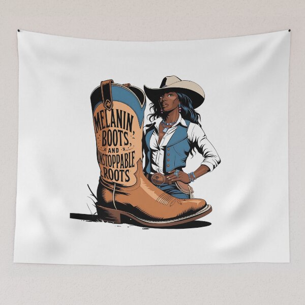 Item preview, Melanin Boots and Unstoppable Roots – Empowering Black Cowgirl designed and sold by CuteDesignables.
