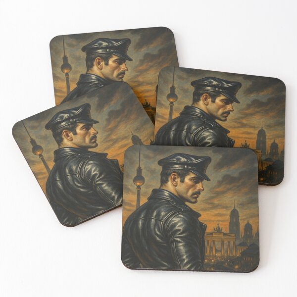 Item preview, 1950s Vintage Gay Leather Daddy Berlin Skyline Cityscape Sunset Tom of Finland Tribute Graphic Design designed and sold by ItsAKinkThing.
