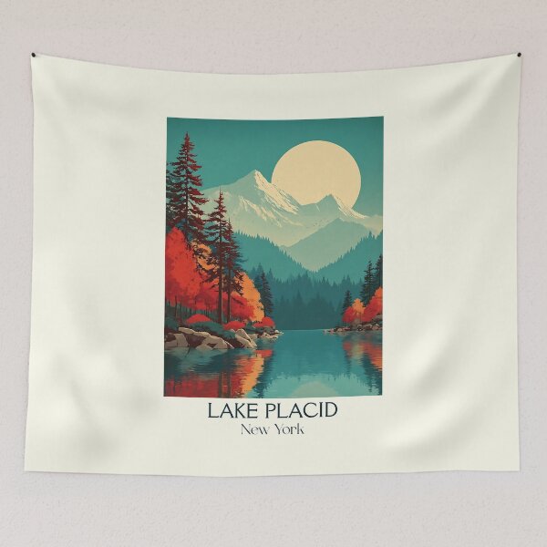 Item preview, Lake Placid New York Retro Poster | Adirondack Mountains designed and sold by TuncGK.