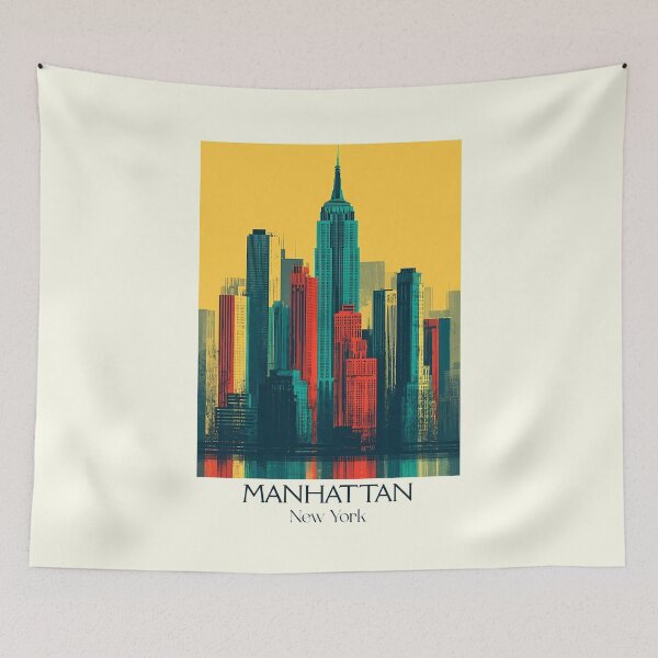 Item preview, Manhattan New York Retro Poster | NYC Skyline Art designed and sold by TuncGK.