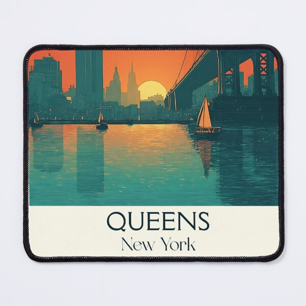 Item preview, Queens New York Retro Poster | NYC Borough Bridge Art designed and sold by TuncGK.