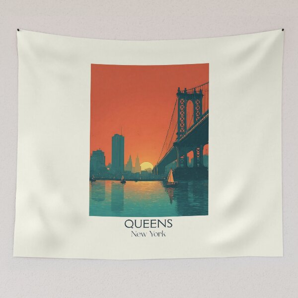 Item preview, Queens New York Retro Poster | NYC Borough Bridge Art designed and sold by TuncGK.