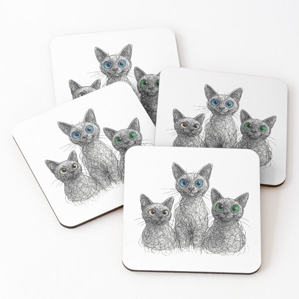 Item preview, Three Burmese Cats – Scribble Line Art with Colourful Eyes designed and sold by Michael van der Hoorn.