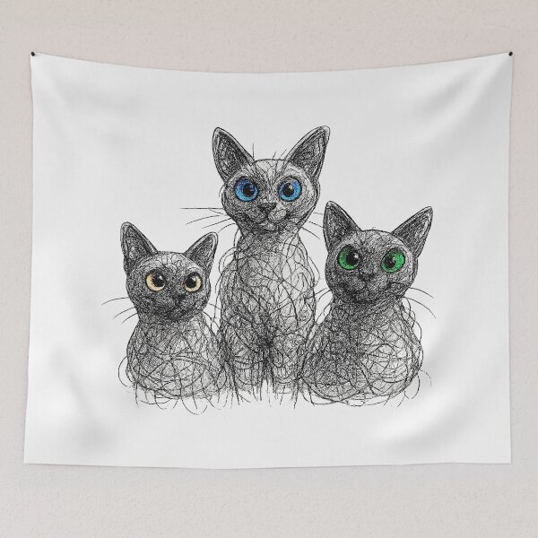 Item preview, Three Burmese Cats – Scribble Line Art with Colourful Eyes designed and sold by Michael van der Hoorn.