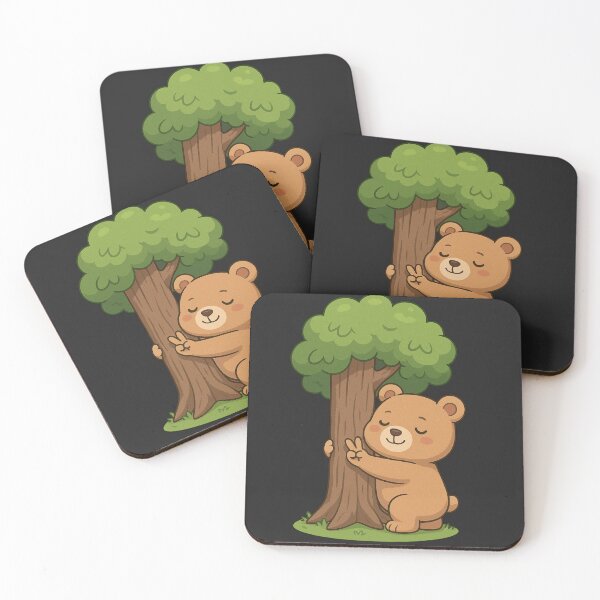 Item preview, Tree Hugger Bear – Cute Chibi Bear Hugging Tree with Peace Sign designed and sold by ColorSplash123.