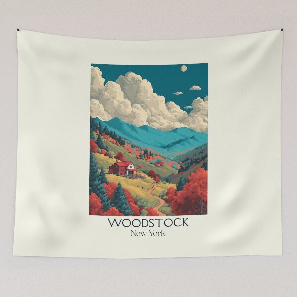 Item preview, Woodstock New York Retro Poster | Catskills Mountain Art designed and sold by TuncGK.