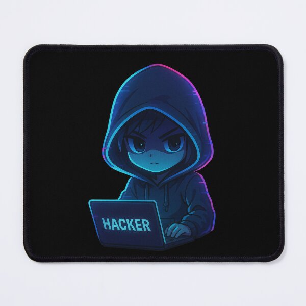 Item preview, Chibi Hacker in Hoodie – Glitch Aura Neon Cyberpunk Style designed and sold by ColorSplash123.