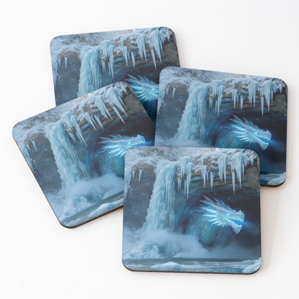 Item preview, Hyper-Realistic Ice Dragon – Cinematic Fantasy Art of Dragon Emerging from Frozen Waterfall Cave designed and sold by Emmachenn / WineDronk Shop.