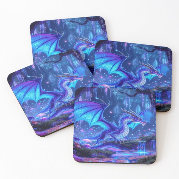 Item preview, Luminous Dragon in Bioluminescent Forest – Vibrant Fantasy Scene designed and sold by Emmachenn / WineDronk Shop.