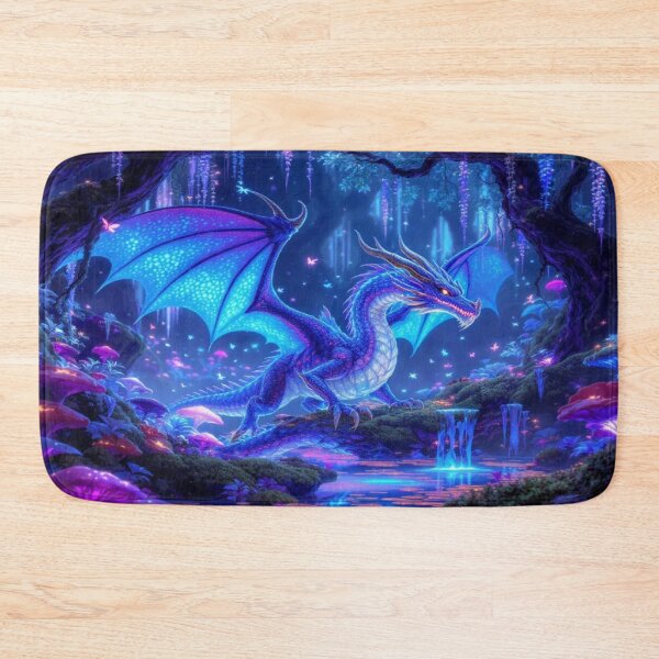 Item preview, Luminous Dragon in Bioluminescent Forest – Vibrant Fantasy Scene designed and sold by Emmachenn / WineDronk Shop.