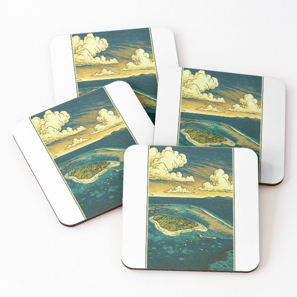 Item preview, Tiny Island in the Tropics | Ukiyo-e Aerial View - Serene Ocean Escape designed and sold by GeEeN.