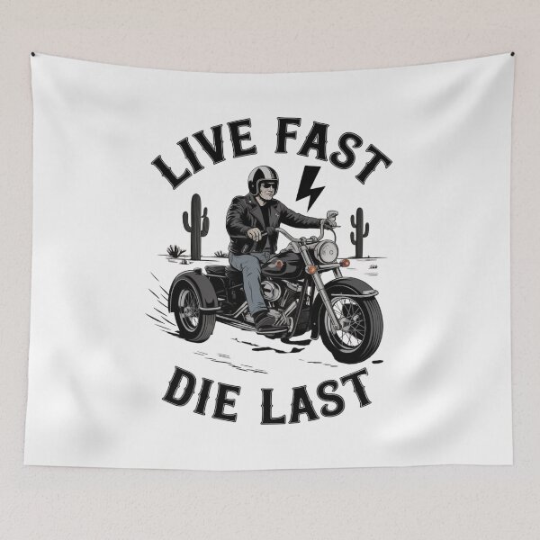 Item preview, Live Fast Die Last Biker Vintage Trike Motorcycle Rider Desert Quote T-Shirt Design designed and sold by MONOVINT.