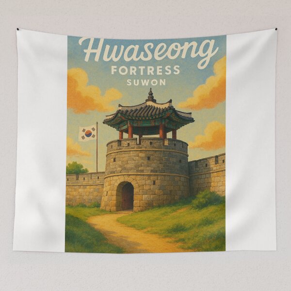 Item preview, Hwaseong Fortress with Korean Flag, Suwon designed and sold by Places On Earth.