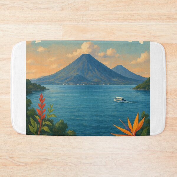 Item preview,  Lake Atitlán with Tropical Flowers and Volcano View designed and sold by Aryabek.