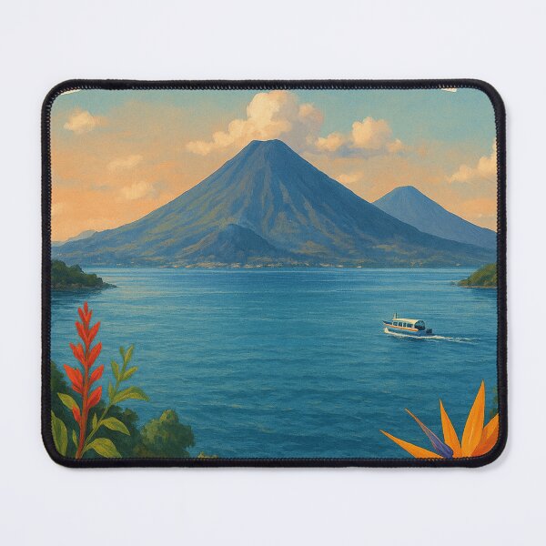 Item preview, Lake Atitlán with Tropical Flowers and Volcano View designed and sold by Aryabek.