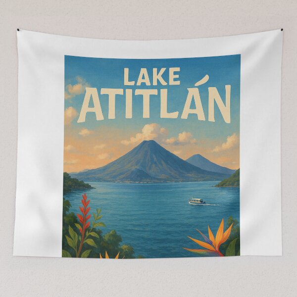 Item preview,  Lake Atitlán with Tropical Flowers and Volcano View designed and sold by Aryabek.