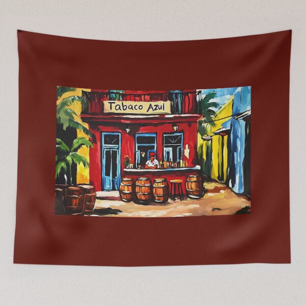 Item preview, Tabaco Azul in Havana Vieja - Lively Bar Scene Framed by Palm Trees and Colonial Color designed and sold by OlfactoART Studio.