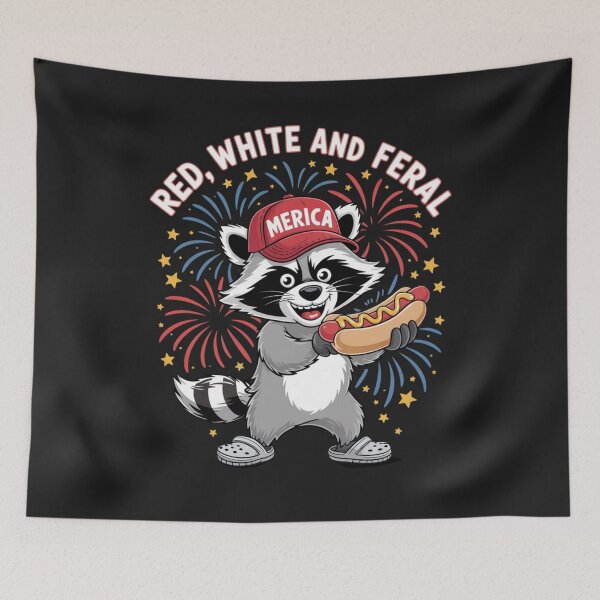 Item preview, Funny Raccoon 4th Of July Patriotic Cute Red White And Feral designed and sold by ConceptualVibes.