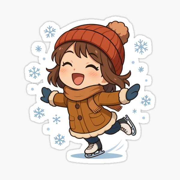 Item preview, Chibi Ice Skater – Cute Winter Anime Character in Cozy Coat with Snowflakes designed and sold by ColorSplash123.