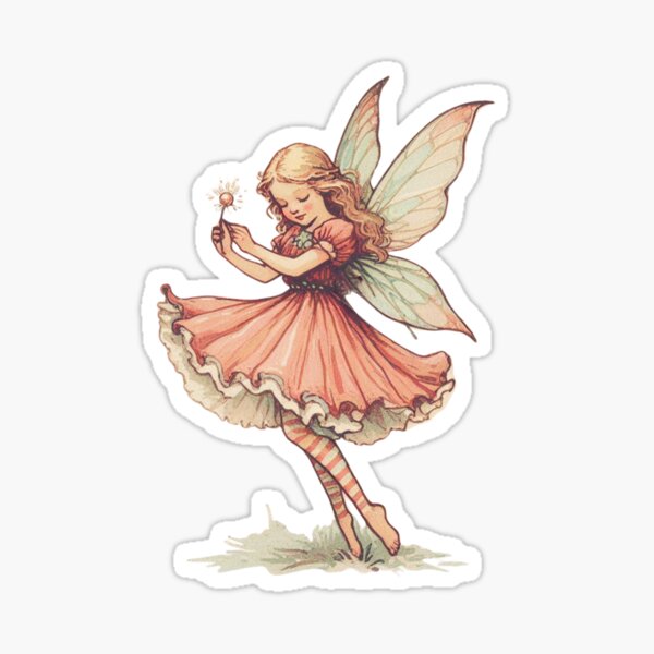 Item preview, Vintage Fairy Sticker | Retro Cottagecore Fairy Holding Flower designed and sold by YuWaNaStudio.