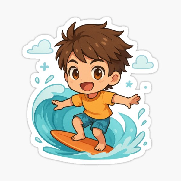 Item preview, Chibi Anime Surfer – Cute Summer Beach Character Riding a Wave designed and sold by ColorSplash123.