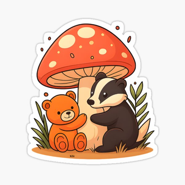 Item preview, Kawaii Badger Hugging Mushroom designed and sold by Uglyandcute.