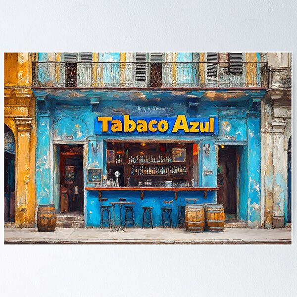 Item preview, Step Into Tabaco Azul - Vibrant Havana Storefront with Blue and Yellow Charm Vivid Architecture designed and sold by OlfactoART Studio.