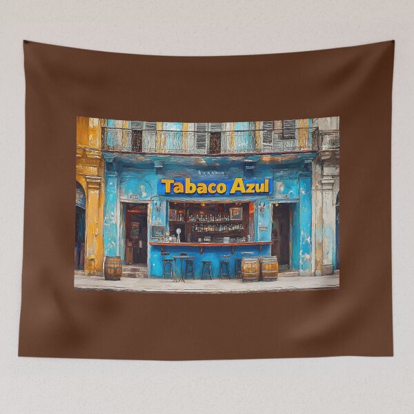 Item preview, Step Into Tabaco Azul - Vibrant Havana Storefront with Blue and Yellow Charm Vivid Architecture designed and sold by OlfactoART Studio.