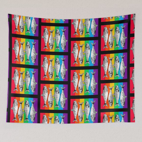 Item preview, Rainbow Repeating Sardine Pattern Drawing designed and sold by TackyTime.