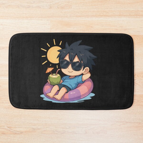 Item preview, Kai the Summer Slacker – Cute Chibi Anime Boy Relaxing on Pool Float with Coconut Drink designed and sold by ColorSplash123.